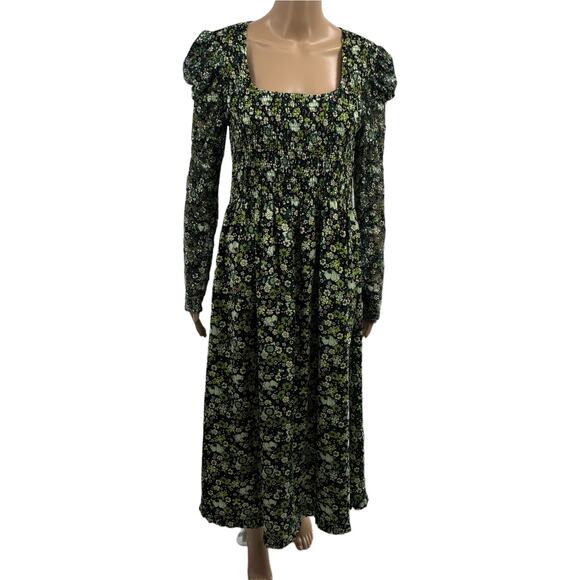 Scotch & Soda Green Floral Printed Lace Sleeved Midi Dress - Picture 4 of 12